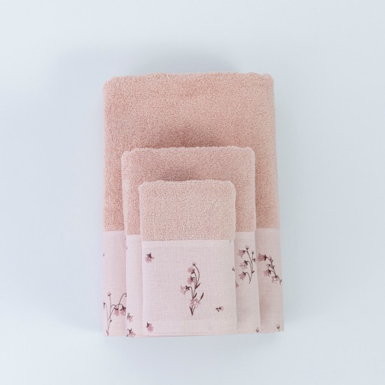 Πετσέτες Σετ 3ΤΜΧ Campanula - Πούδρα - Διάσταση: 70 x 140 / 50 x 90 / 30 x 50 cm