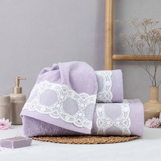 Πετσέτες Σετ 3ΤΜΧ Δάφνη - Λιλά - Διάσταση: 70 x 140 / 50 x 90 / 30 x 50 cm