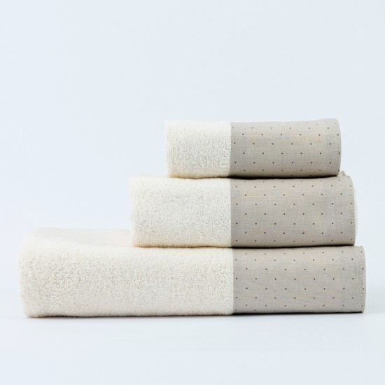 Πετσέτες Σετ 3ΤΜΧ Pois - Πούδρα - Διάσταση: 70 x 140 / 50 x 90 / 30 x 50 cm