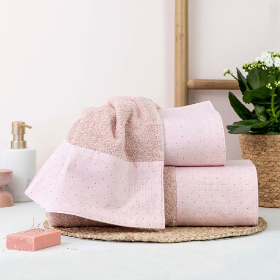 Πετσέτες Σετ 3ΤΜΧ Pois - Πούδρα - Διάσταση: 70 x 140 / 50 x 90 / 30 x 50 cm