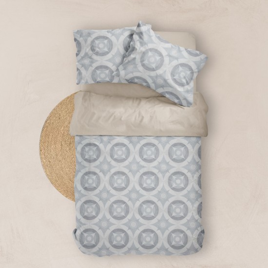 Σεντόνια Εμπριμέ Σετ Asteras Γκρι Υπέρδιπλα - Γκρι - Διάσταση: (2) 240 x 260 cm + (2) 50 x 70 cm