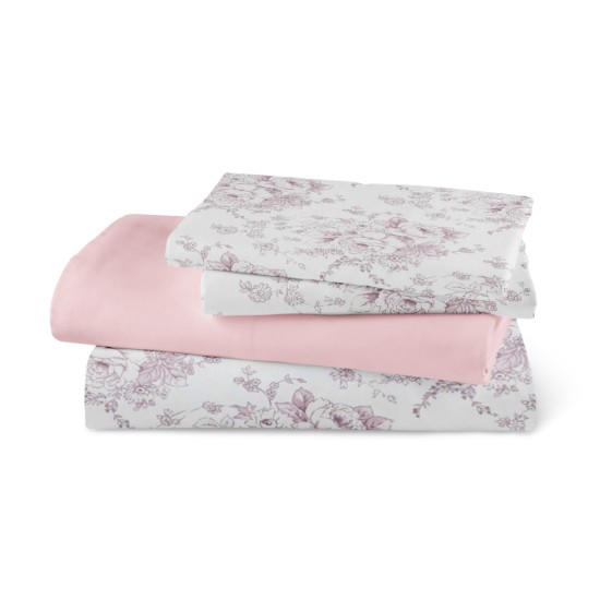 Σεντόνια Εμπριμέ Σετ Beatrice Ροζέ Υπέρδιπλα - Ροζέ - Διάσταση: (2) 240 x 260 cm + (2) 50 x 70 cm
