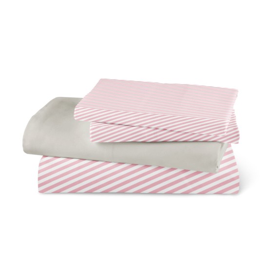 Σεντόνια Εμπριμέ Σετ Diagonal Ροζέ Υπέρδιπλα Με Λάστιχο - Ροζέ - Διάσταση: 220 x 240 cm + 160 x 200 cm + 40 cm + (2) 50 x 70 cm