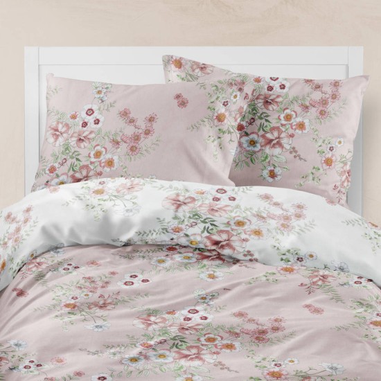 Σεντόνια Εμπριμέ Σετ Jardin Ροζέ Υπέρδιπλα - Ροζέ - Διάσταση: (2) 240 x 260 cm + (2) 50 x 70 cm