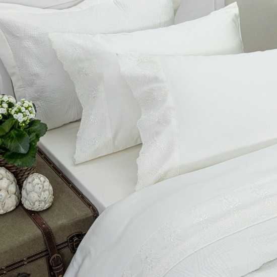 Σεντόνια Με Δαντέλα Σετ Νεφέλη Υπέρδιπλα - Εκρού - Διάσταση: (2) 240 x 280 cm + (2) 50 x 70 cm