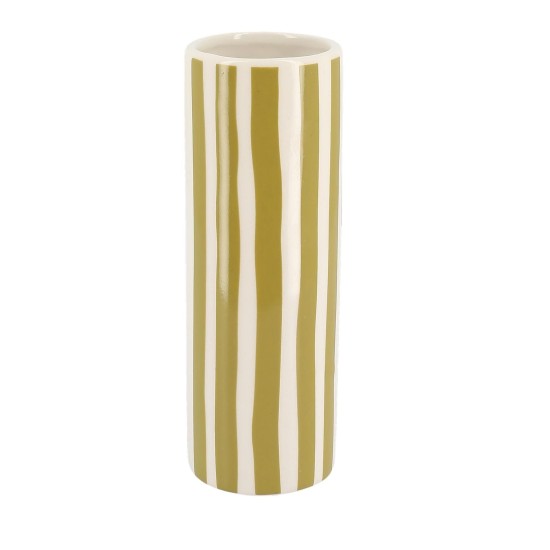 Beauty Home Κεραμικό Βάζο Délia Ριγέ Λαδί – Λευκό 5,5 x 16 CM