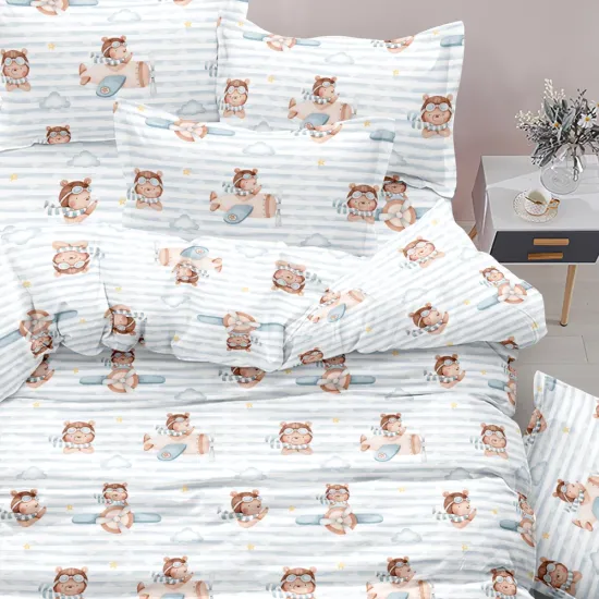 Παπλωματοθήκη Σετ Pilot Moνή - Σιέλ - Διάσταση: 160 x 240 cm + 50 x 70 cm