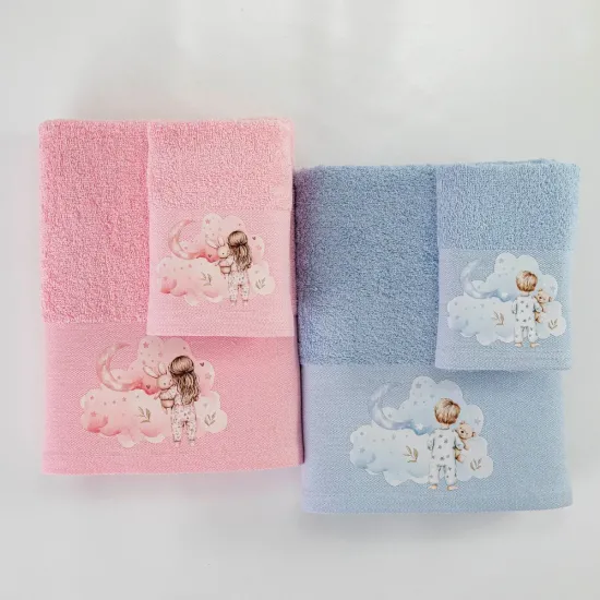 Πετσέτες Σετ 2ΤΜΧ Goodnight Σιέλ - Σιέλ - Διάσταση: 70 x 120 / 30 x 50 cm