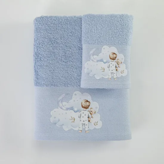 Πετσέτες Σετ 2ΤΜΧ Goodnight Σιέλ - Σιέλ - Διάσταση: 70 x 120 / 30 x 50 cm