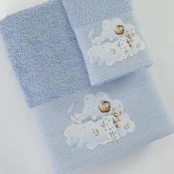 Πετσέτες Σετ 2ΤΜΧ Goodnight Σιέλ - Σιέλ - Διάσταση: 70 x 120 / 30 x 50 cm