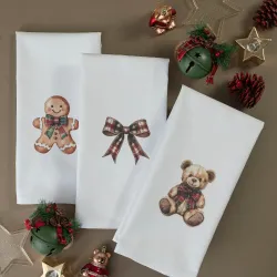 Ποτηρόπανα Κουζίνας Χριστουγεννιάτικα Bow Σετ 3ΤΜΧ - Λευκό - Διάσταση: (3) 50 x 70 cm