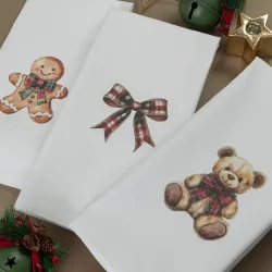 Ποτηρόπανα Κουζίνας Χριστουγεννιάτικα Bow Σετ 3ΤΜΧ - Λευκό - Διάσταση: (3) 50 x 70 cm