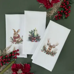 Ποτηρόπανα Κουζίνας Χριστουγεννιάτικα Candlelight Σετ 3ΤΜΧ - Λευκό - Διάσταση: (3) 50 x 70 cm