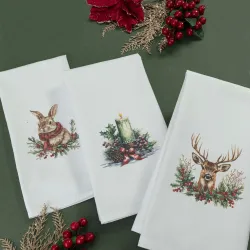 Ποτηρόπανα Κουζίνας Χριστουγεννιάτικα Candlelight Σετ 3ΤΜΧ - Λευκό - Διάσταση: (3) 50 x 70 cm