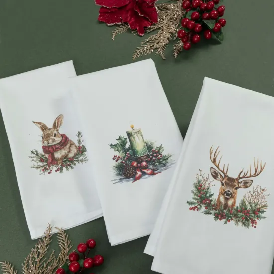 Ποτηρόπανα Κουζίνας Χριστουγεννιάτικα Candlelight Σετ 3ΤΜΧ - Λευκό - Διάσταση: (3) 50 x 70 cm