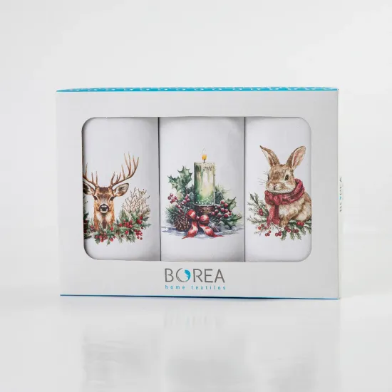 Ποτηρόπανα Κουζίνας Χριστουγεννιάτικα Candlelight Σετ 3ΤΜΧ - Λευκό - Διάσταση: (3) 50 x 70 cm