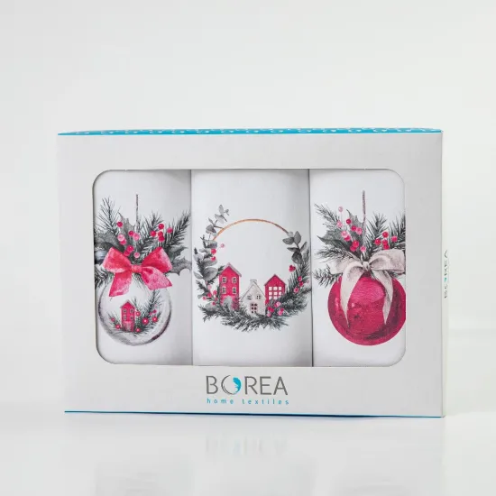 Ποτηρόπανα Κουζίνας Χριστουγεννιάτικα Christmas Ball Σετ 3ΤΜΧ - Λευκό - Διάσταση: (3) 50 x 70 cm