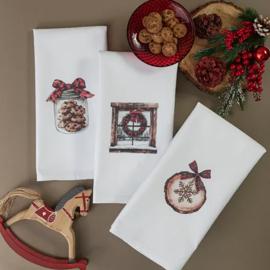 Ποτηρόπανα Κουζίνας Χριστουγεννιάτικα Garland Σετ 3ΤΜΧ - Λευκό - Διάσταση: (3) 50 x 70 cm