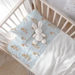 Σεντόνια Κούνιας Σετ Goodnight Σιέλ - Σιέλ - Διάσταση: (2) 120 x 160 cm + 30 x 40 cm