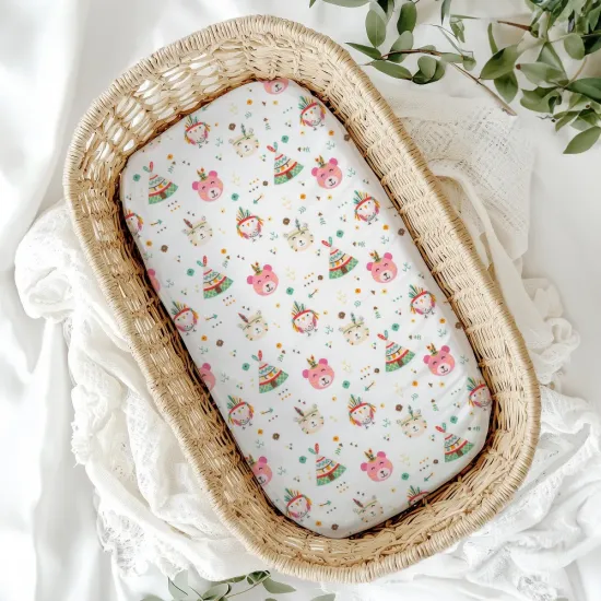 Σεντόνια Λίκνου Φανελένια Σετ Indian Bear - Βεραμάν - Διάσταση: (2) 70 x 120 cm