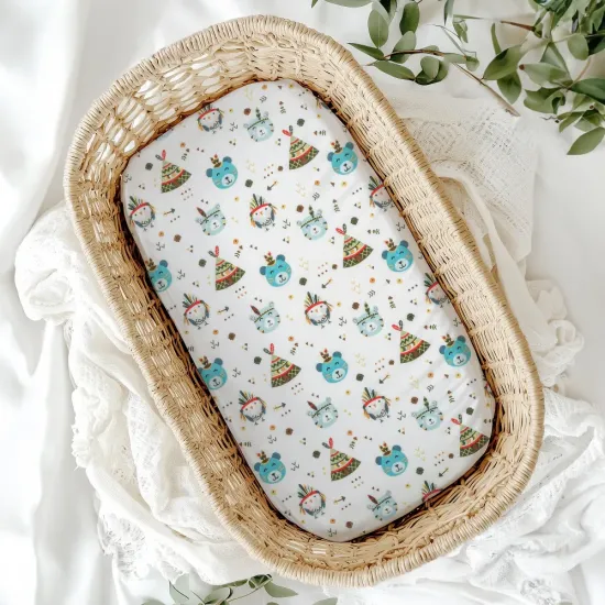 Σεντόνια Λίκνου Φανελένια Σετ Indian Bear - Βεραμάν - Διάσταση: (2) 70 x 120 cm