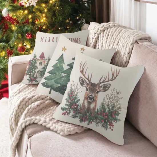 Μαξιλάρι Διακοσμητικό Χριστουγεννιάτικο Printed Σχέδιο 104 - Εκρού - Διάσταση: 45 x 45 cm