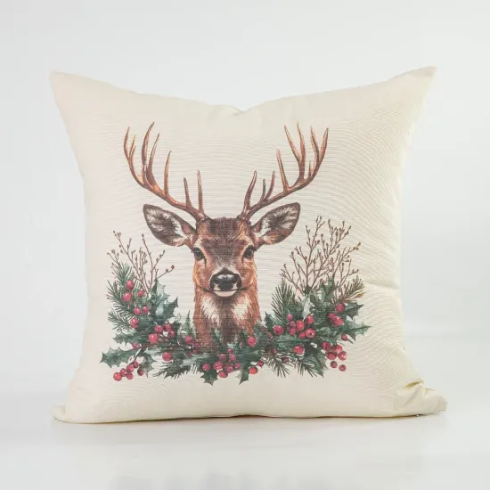 Μαξιλάρι Διακοσμητικό Χριστουγεννιάτικο Printed Σχέδιο 101 - Εκρού - Διάσταση: 45 x 45 cm