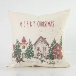 Μαξιλάρι Διακοσμητικό Χριστουγεννιάτικο Printed Σχέδιο 104 - Εκρού - Διάσταση: 45 x 45 cm