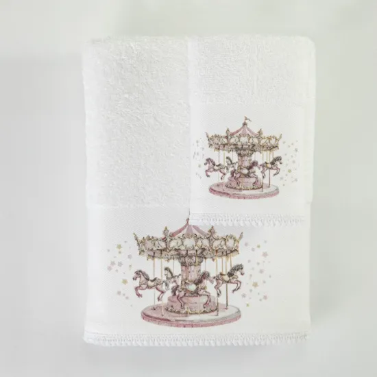 Πετσέτες Σετ 2ΤΜΧ Carousel Λευκό-Ροζ - Λευκό-Ροζ - Διάσταση: 70 x 120 / 30 x 50 cm