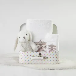 Πετσέτες Σετ 2ΤΜΧ Carousel Λευκό-Ροζ - Λευκό-Ροζ - Διάσταση: 70 x 120 / 30 x 50 cm