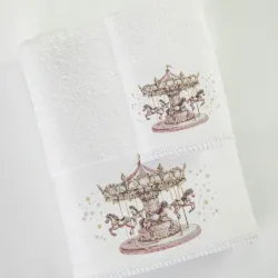 Πετσέτες Σετ 2ΤΜΧ Carousel Λευκό-Ροζ - Λευκό-Ροζ - Διάσταση: 70 x 120 / 30 x 50 cm