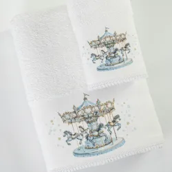 Πετσέτες Σετ 2ΤΜΧ Carousel Λευκό-Σιέλ - Λευκό-Σιέλ - Διάσταση: 70 x 120 / 30 x 50 cm