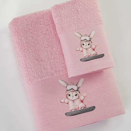 Πετσέτες Σετ 2ΤΜΧ Snowboard Ροζ - Ροζ - Διάσταση: 70 x 120 / 30 x 50 cm