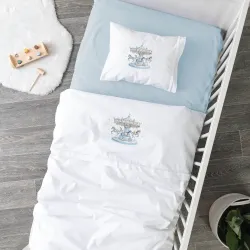 Σεντόνια Κούνιας Σετ Carousel Λευκό-Σιέλ - Λευκό-Σιέλ - Διάσταση: (2) 120 x 160 cm + 30 x 40 cm