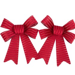 Beauty Home Σετ 2 Κόκκινων Βελούδινων Φιογκών με  Γκλίτερ 13 x 16 cm