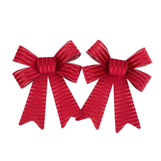 Beauty Home Σετ 2 Κόκκινων Βελούδινων Φιογκών με  Γκλίτερ 13 x 16 cm