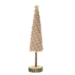 Beauty Home Έλατο με γούνα ταμπά σε ξύλινη βάση και αστέρι με χρυσό γκλίτερ Ø7 x 33
