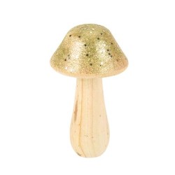 Beauty Home Μανιτάρι ξύλινο με χρυσό γκλίτερ Ø7.5 x 13 cm