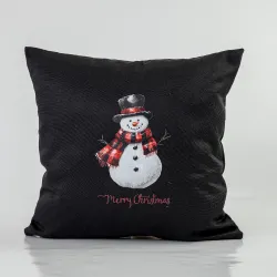 Μαξιλάρι Διακοσμητικό Χριστουγεννιάτικο Χιονάνθρωπος - Μαύρο - Διάσταση: 45 x 45 cm
