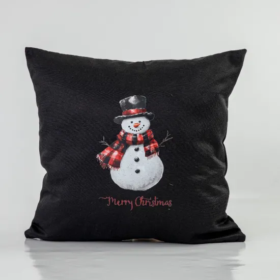 Μαξιλάρι Διακοσμητικό Χριστουγεννιάτικο Χιονάνθρωπος - Μαύρο - Διάσταση: 45 x 45 cm