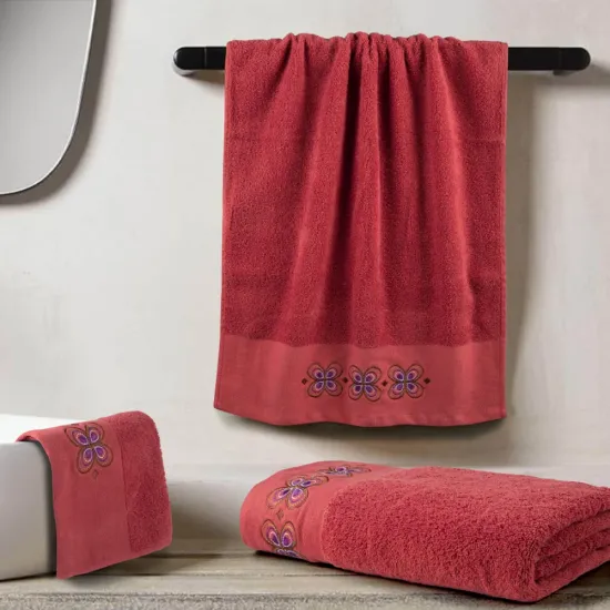 Πετσέτες Σετ 3ΤΜΧ Petalouda - Τερακότα - Διάσταση: 70 x 140 / 50 x 90 / 30 x 50 cm