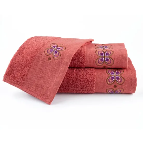 Πετσέτες Σετ 3ΤΜΧ Petalouda - Τερακότα - Διάσταση: 70 x 140 / 50 x 90 / 30 x 50 cm