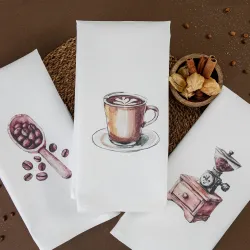 Ποτηρόπανα Κουζίνας Coffee Σετ 3ΤΜΧ - Λευκό - Διάσταση: (3) 50 x 70 cm