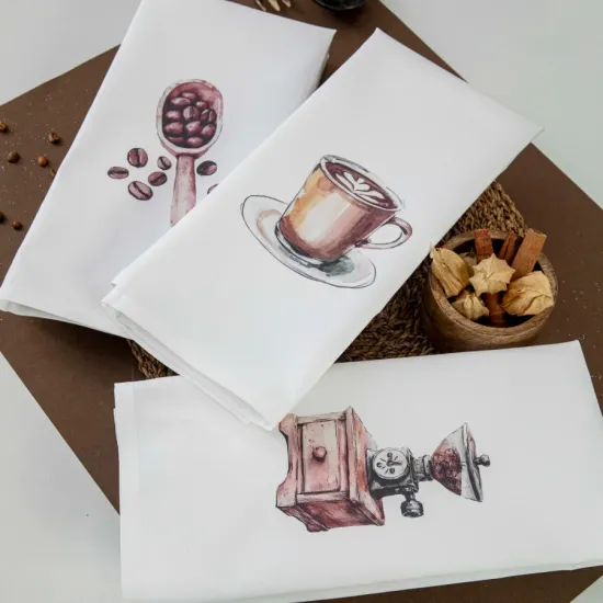 Ποτηρόπανα Κουζίνας Coffee Σετ 3ΤΜΧ - Λευκό - Διάσταση: (3) 50 x 70 cm