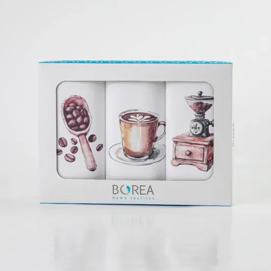 Ποτηρόπανα Κουζίνας Coffee Σετ 3ΤΜΧ - Λευκό - Διάσταση: (3) 50 x 70 cm