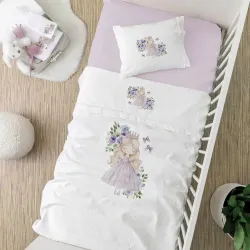 Κουβέρτα Πικέ Κούνιας Lily - Λευκό-Λιλά - Διάσταση: 110 x 140 cm