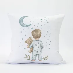 Μαξιλάρι Διακοσμητικό Printed Goodnight Πετρόλ - Λευκό-Πετρόλ - Διάσταση: 45 x 45 cm