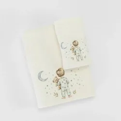 Πετσέτες Σετ 2ΤΜΧ Goodnight Εκρού-Πετρόλ - Εκρού-Πετρόλ - Διάσταση: 70 x 120 / 30 x 50 cm