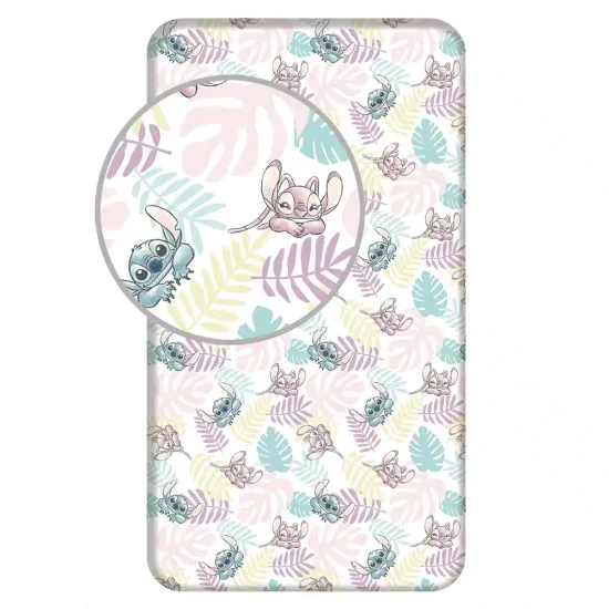 Σεντόνι Βαμβακερό Stitch Leaves Μονό Με Λάστιχο - Λευκό - Διάσταση: 90 x 200 cm + 25 cm