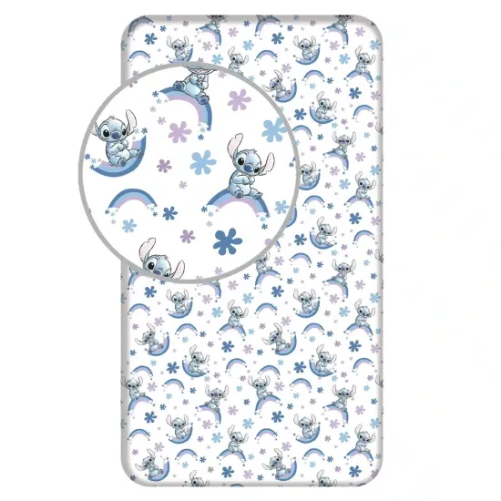 Cotton Fitted Bedsheet Stitch Rainbow Single Size - Λευκό - Διάσταση: 90 x 200 cm + 25 cm